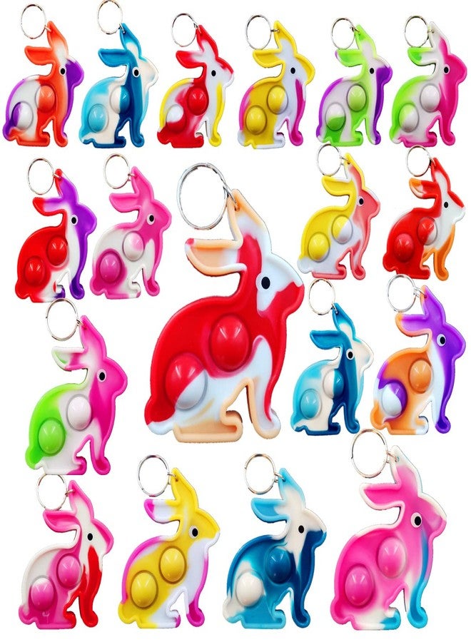 HOZKEAP 24 Packs Push Fidget Bubble Bulk Rainbow Rabbit Mini Pop Keychain Fidget for Teens and Kids, Party Favors Birthday Student Prizes Gifts - Image 1